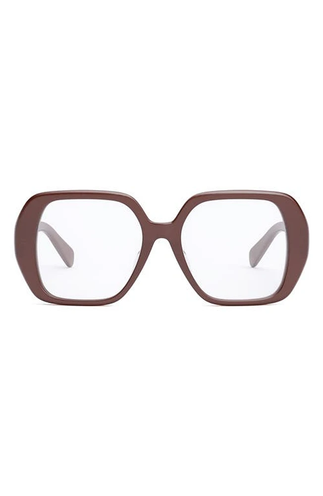 CELINE Triomphe 55mm Square Reading Glasses in Shiny Bordeaux at Nordstrom