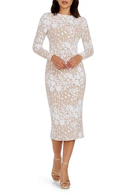 Dress the Population Emery Sequin Long Sleeve Body-Con Midi White/Beige at Nordstrom,