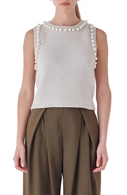 Endless Rose Imitation Pearl Trim Sweater Tank in Grey at Nordstrom, Size Large