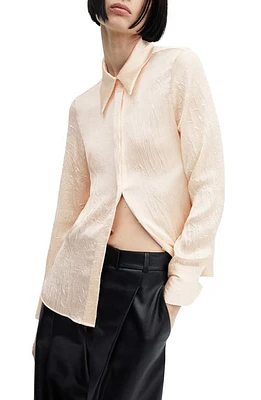 MANGO Arru Creased Satin Button-Up Shirt Light Beige at Nordstrom,