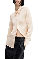 MANGO Arru Creased Satin Button-Up Shirt Light Beige at Nordstrom,