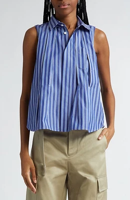 Sacai Stripe Sleeveless Cotton Poplin Button-Up Shirt at Nordstrom,