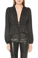 WAYF Kara Tie Front Long Sleeve Peplum Top Black at Nordstrom,