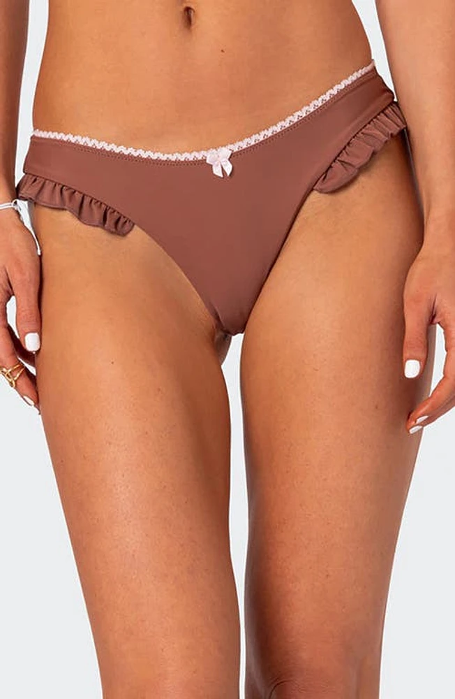 EDIKTED Maggie Ruffle Bikini Bottoms Brown at Nordstrom,