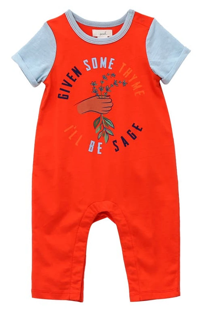 Peek Aren'T You Curious Thyme Graphic Cotton Romper Red at Nordstrom,