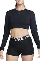 Nike Pro Dri-FIT Long Sleeve Crop Top in Black/Black/Iron Grey/White at Nordstrom, Size X-Large