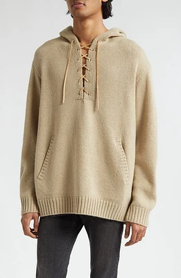 Undercover Lace-Up Wool Sweater Hoodie in Beige at Nordstrom, Size 3