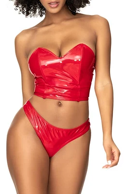 Mapale Vinyl Bustier, Thong & Sheer Skirt Set Wet Red at Nordstrom,