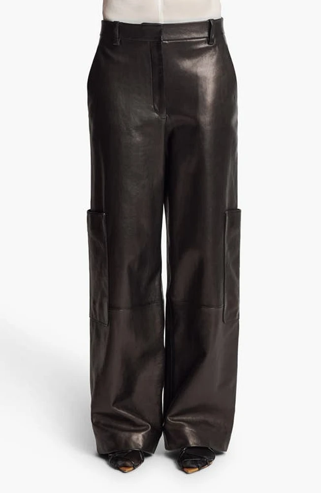 Khaite The Caiton Wide Leg Leather Cargo Pants in Black at Nordstrom, Size 4