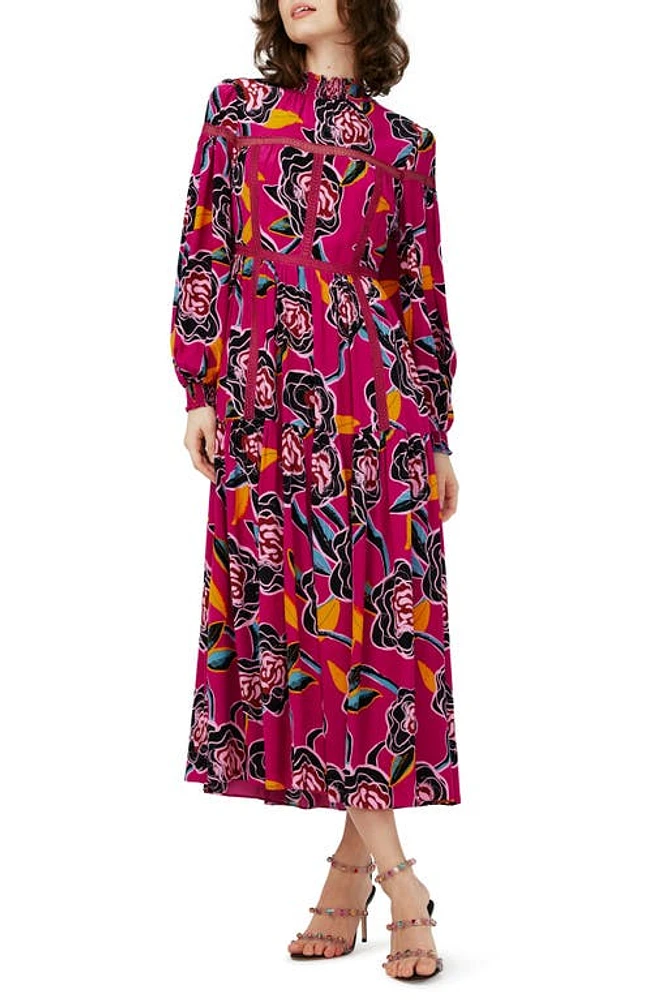 DVF Cherie Floral Long Sleeve Midi Dress Oracle Rose Lg Poison Pink at Nordstrom,