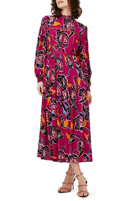 DVF Cherie Floral Long Sleeve Midi Dress Oracle Rose Lg Poison Pink at Nordstrom,