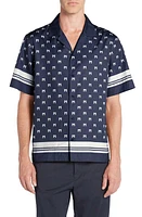 Moncler Logo Short Sleeve Cotton Poplin Button-Up Shirt Navy at Nordstrom,