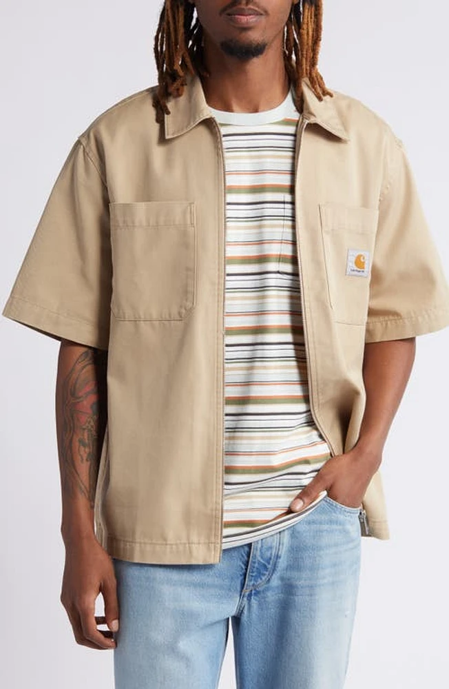 Carhartt Work Progress Zip-Up Short Sleeve Shirt Sable Rinsed at Nordstrom,