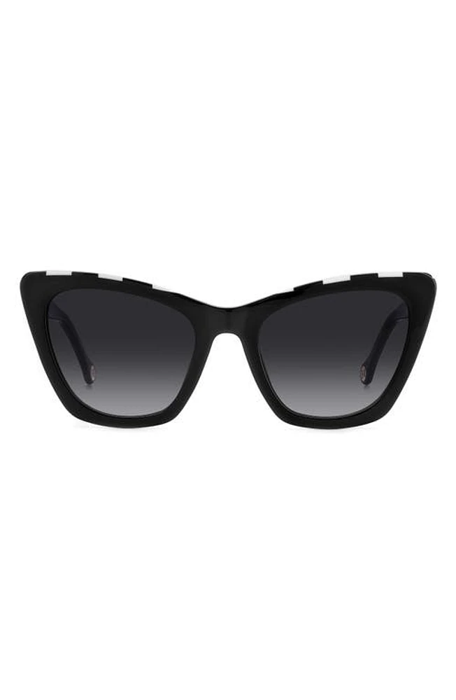 Carolina Herrera 55mm Cat Eye Sunglasses in Black White/Grey Shaded at Nordstrom