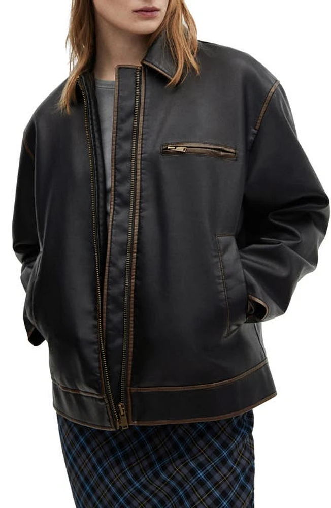 MANGO Napoli Faux Leather Jacket Brown at Nordstrom,