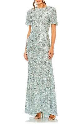 Mac Duggal Sequin Flutter Sleeve Gown French Blue at Nordstrom,