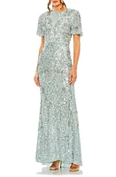 Mac Duggal Sequin Flutter Sleeve Gown French Blue at Nordstrom,