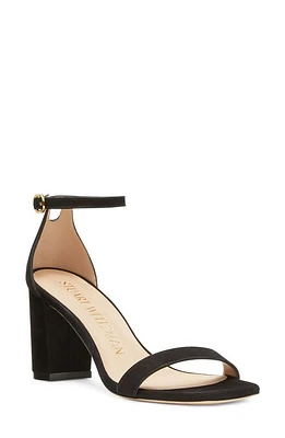 Stuart Weitzman Nudistcurve 75 Block Heel Sandal Black-Suede at