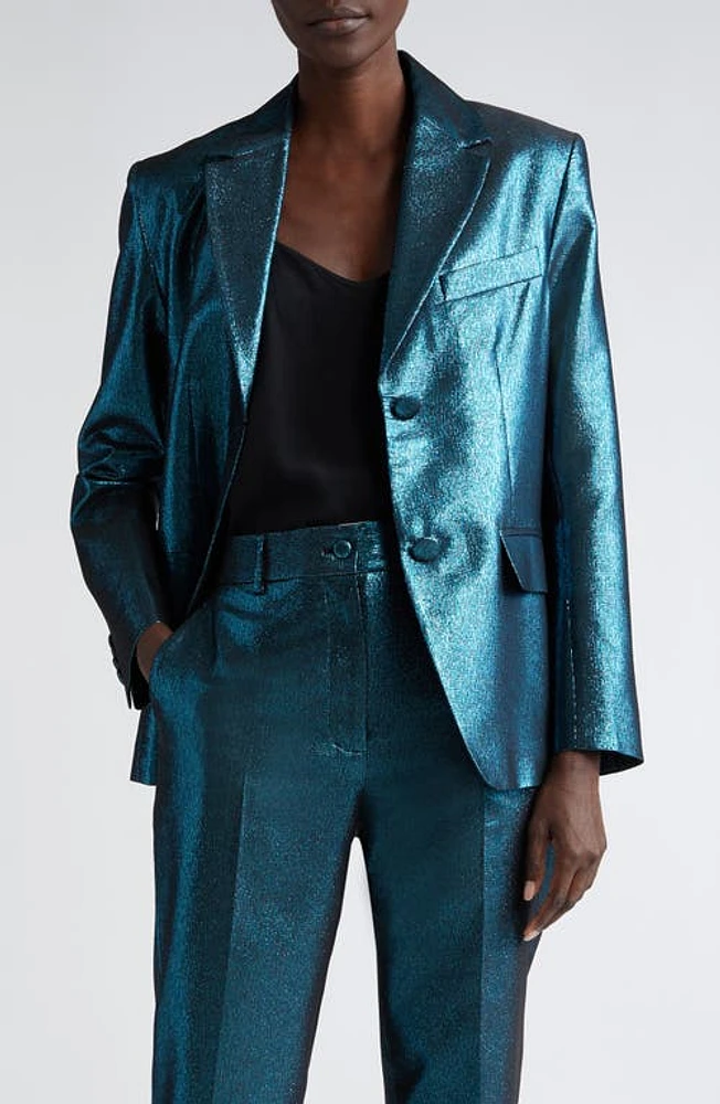 St. John Evening Metallic Stretch Blazer Dark Teal/Black Multi at Nordstrom,