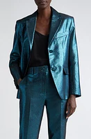 St. John Evening Metallic Stretch Blazer Dark Teal/Black Multi at Nordstrom,