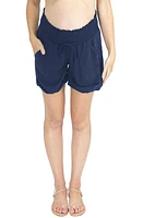 Angel Maternity Smocked Waist Tencel Shorts Navy at Nordstrom,