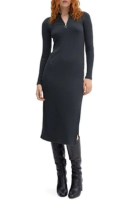 MANGO Long Sleeve Rib Dress Charcoal at Nordstrom,