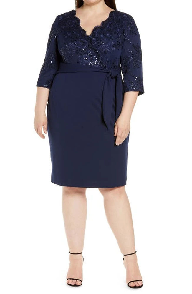 Alex Evenings Sequin Lace Bodice Cocktail Dress Navy at Nordstrom,