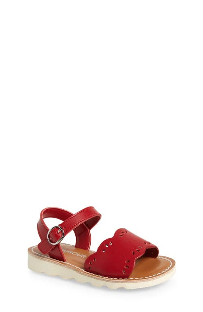 L'AMOUR Kids' Ella Scalloped Ankle Strap Sandal Red at Nordstrom, M