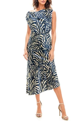 Socialite Animal Stripe Asymmetric Hem Dress Navy Cream Print at Nordstrom,