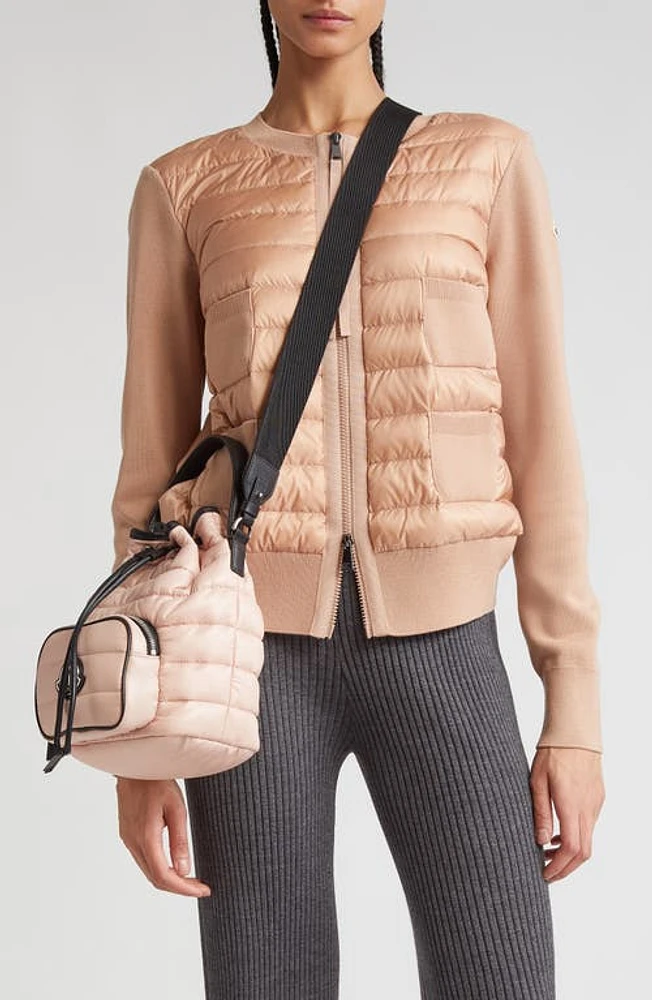 Moncler Mixed Media Quilt Front Wool Cardigan at Nordstrom,