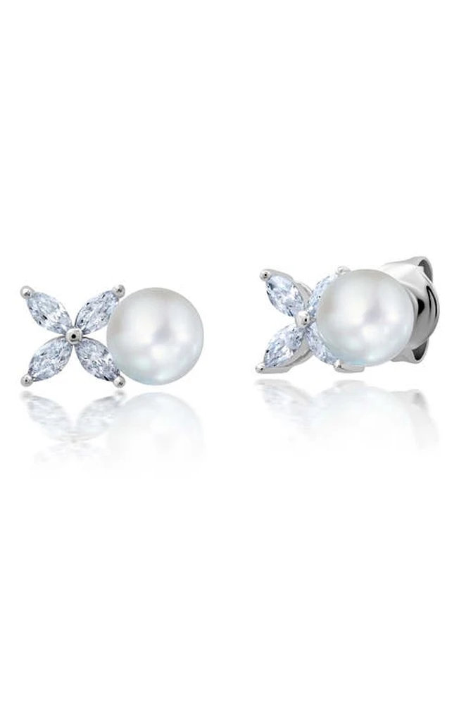 Crislu Cubic Zirconia & Imitation Pearl Stud Earrings in Pearl/Ivory at Nordstrom