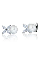 Crislu Cubic Zirconia & Imitation Pearl Stud Earrings in Pearl/Ivory at Nordstrom