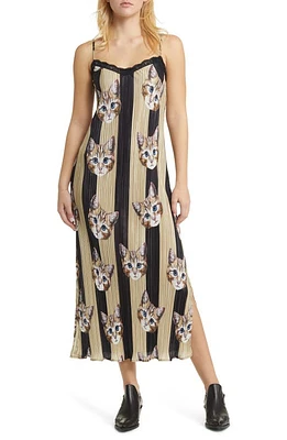 Dressed Lala Money Honey Plissé Midi Slipdress Pretty Kitty at Nordstrom,