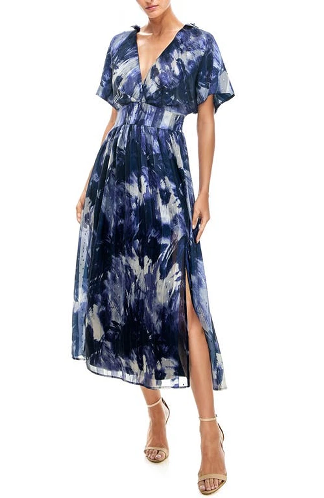 Socialite Metallic Dolman Sleeve Maxi Dress Navy/ivory at Nordstrom,