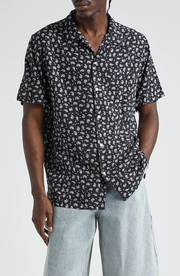 Noon Goons Sadie Hawkins Relaxed Fit Paisley Short Sleeve Button-Up Shirt Navy/Off White at Nordstrom,