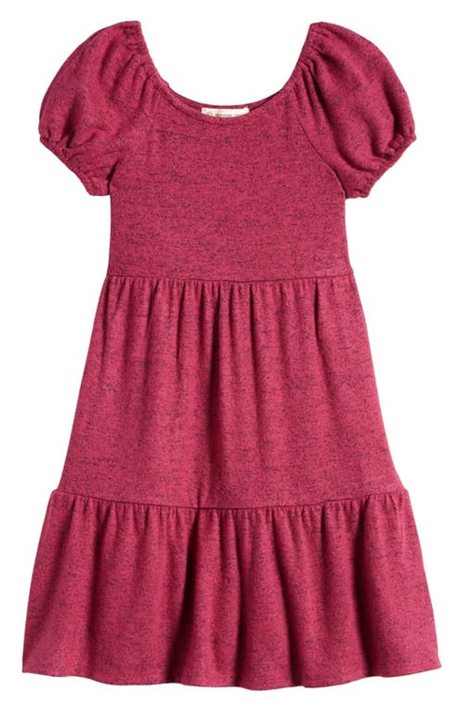 Tucker + Tate Kids' Tiered Puff Sleeve Knit Dress in Purple Fuchsia Heather at Nordstrom, Size 3