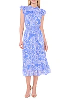 CeCe Palm Print Smocked Ruffle Midi Dress at Nordstrom,