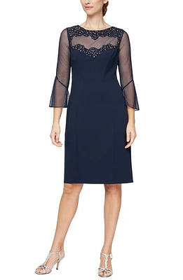 Alex Evenings Embroidered Sheath Dress in Navy at Nordstrom, Size 6