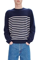 A. P.C. Pull Matthew Stripe Recycled Cashmere & Cotton Crewneck Sweater in Tiq Dark Navy/Ecru at Nordstrom, Size Small