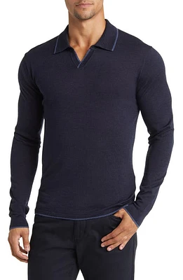 Robert Barakett Hollow Wood Open Collar Wool Polo Sweater in Navy at Nordstrom, Size Large