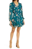 BTFL-life Floral Print Fil Coupé Chiffon Long Sleeve Dress Hunter Green at Nordstrom,