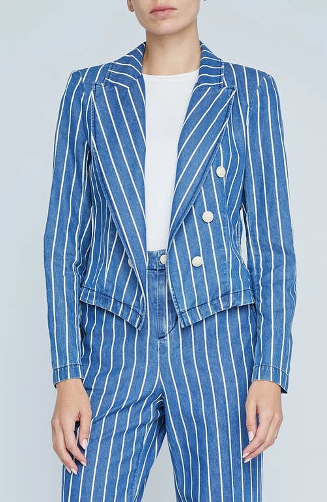 L'AGENCE Wayne Stripe Double Breasted Crop Denim Jacket at Nordstrom,