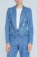 L'AGENCE Wayne Stripe Double Breasted Crop Denim Jacket at Nordstrom,