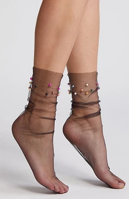 HIGH HEEL JUNGLE Pastel Pearl Slouchy Sheer Tulle Socks in Black at Nordstrom