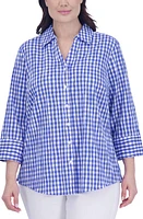 Foxcroft Mary Crinkled Gingham Cotton Blend Shirt at Nordstrom