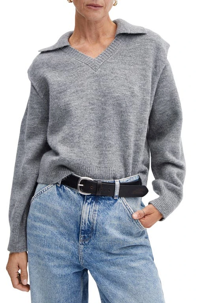 MANGO Padded Shoulder Polo Sweater in Grey at Nordstrom, Size Small