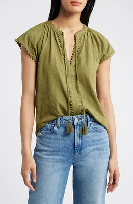 Boden Millie Split Neck Cotton Top Mayfly at Nordstrom,