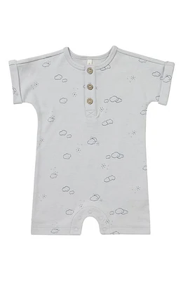 QUINCY MAE Cloud Print Organic Cotton Henley Romper Cloud-Sunny-Day at Nordstrom,