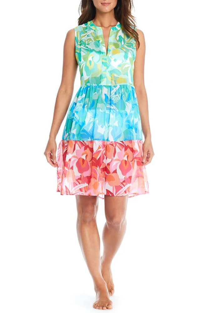 Rod Beattie Print Sleeveless Tiered Cover-Up Dress Multi at Nordstrom,