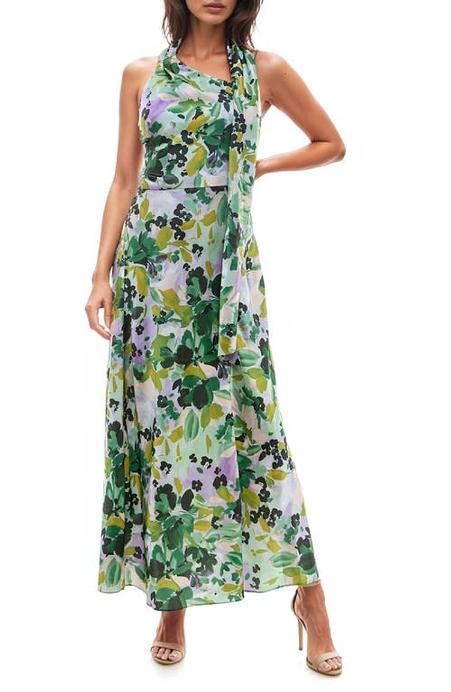 Socialite Floral Halter Neck Maxi Dress Green/Lilac at Nordstrom,